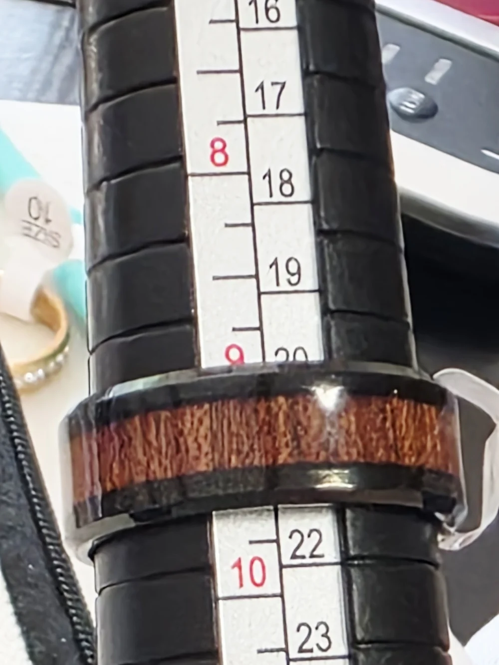 Men's Black Wood Inlay Band Ring Rustic Modern Men’s Size 8.5 Or 9.5